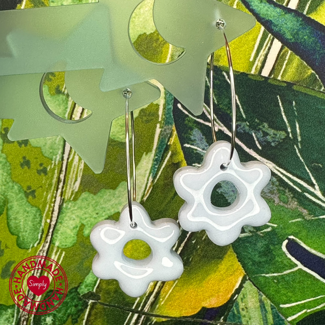 Earring Hoops - Powder Blue Flowers