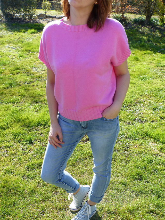 pull manches courtes rose
