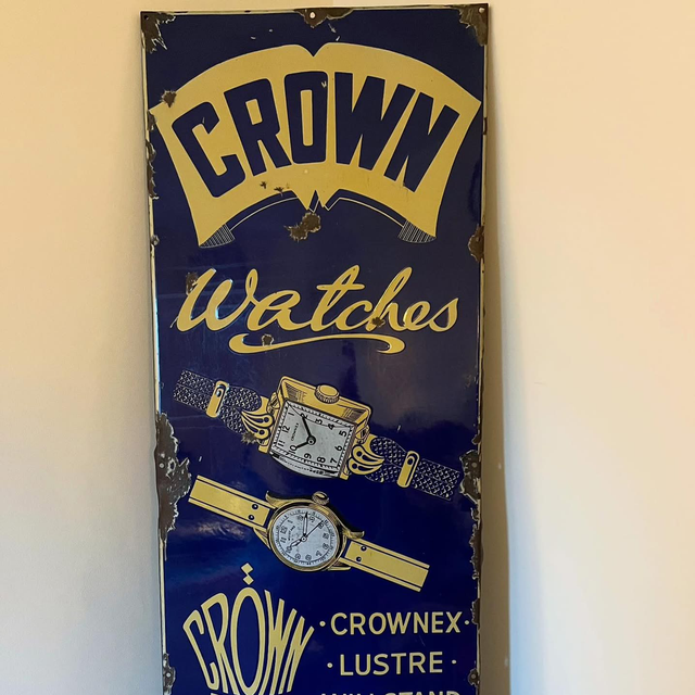 1930’s/ 40’s CROWN Watches Single Sided Enamel Sign (LARGE)