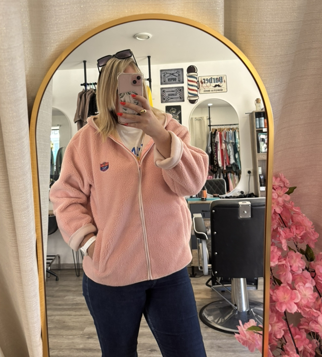 Veste Polaire vieux rose avec capuche 