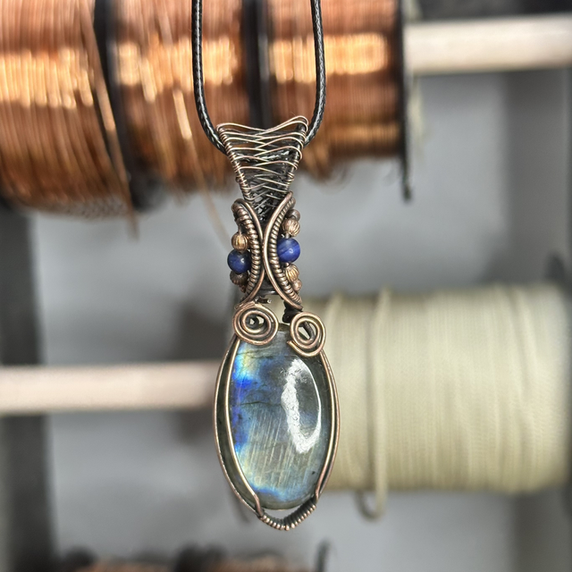 Labradorite pure copper wrapped pendant 