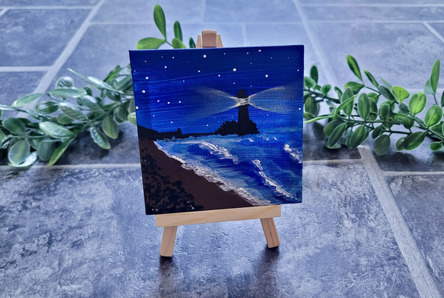 Original Mini Canvas Painting – Lighthouse Sea