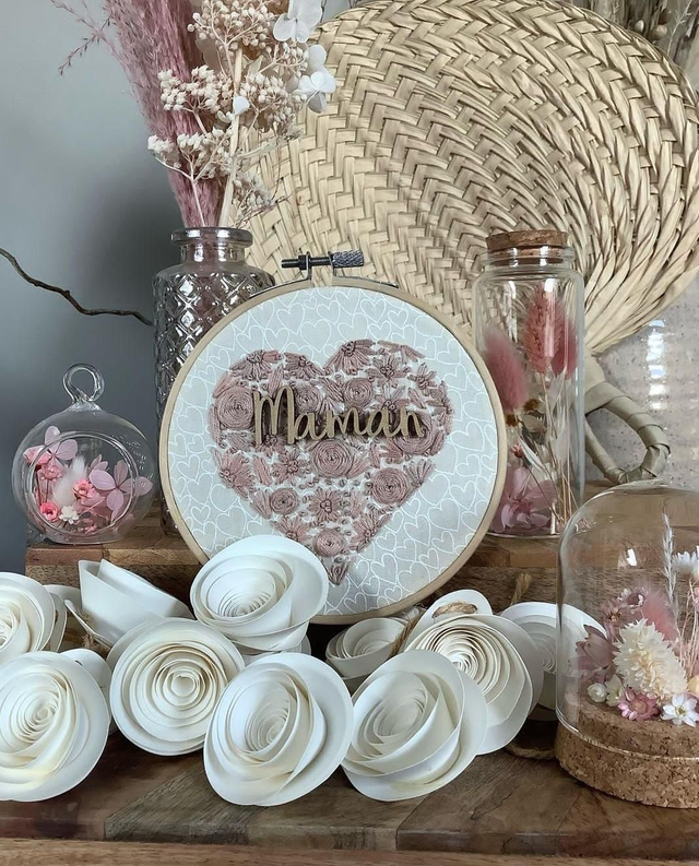 Tambour brodé Coeur Maman