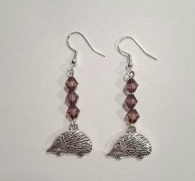 Hedgehog Silver Tone Drop Beaded Earrings 