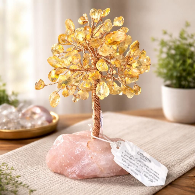 Arbre "Citrine" sur druse de Quartz rose