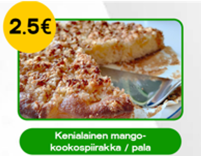 Kenialainen Mango-kookospiirakka pala
