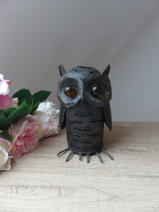 Photophore Bougeoir Chouette ou Hibou Sculpté en Fer Fait Main Décoration Vintage, Lanterne Hibou Décoration