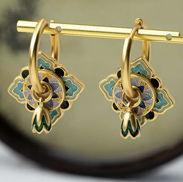 Triple charmed hoop earrings