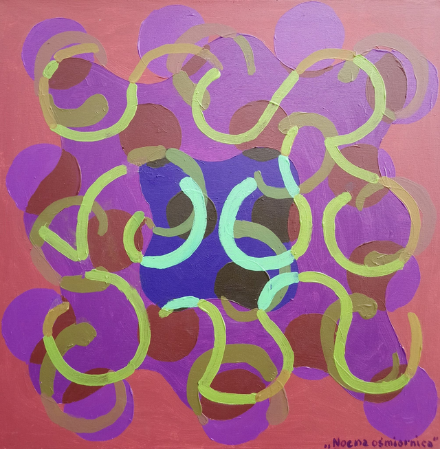 Nocna ośmiornica - W perspektywie zwrotnej: Dada-sur, 65x65 akryl płótno 2018