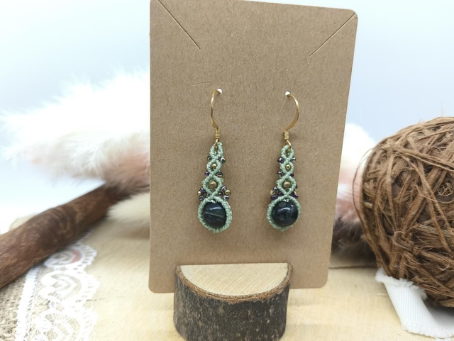 Boucles d'oreilles perles laiton, perles miyuki et perles jaspe kambaba