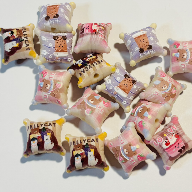 Jellycat themed beads x 4 mix laser printed raised surface