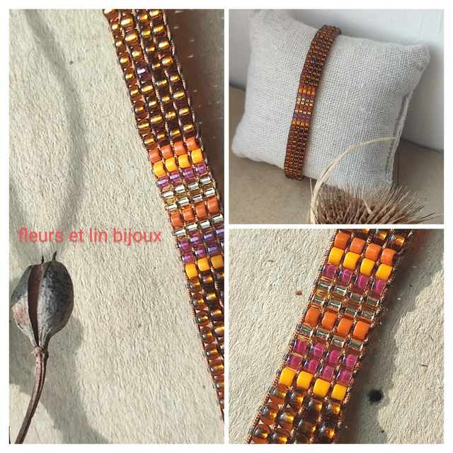 Z-Bracelet tissé main cuivre,orange &amp; rouge réglable sur fil de jade, résistant, pièce unique 