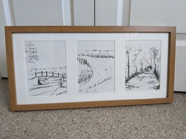 Sketch triptych of the Devils Punch Bowl  