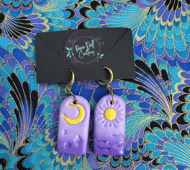 Purple Ombré Sun and Moon Polymer Clay Earrings