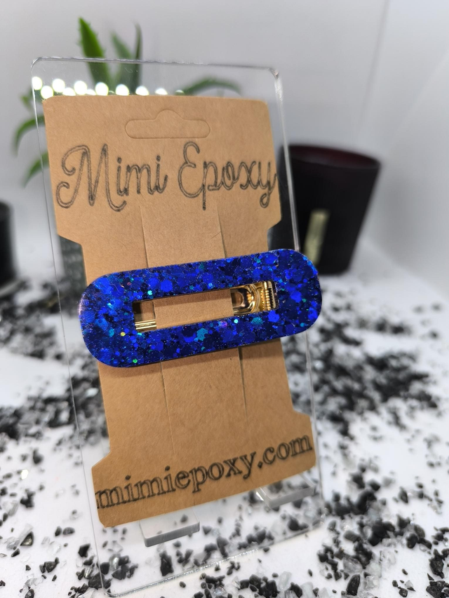 Barrette à cheveux rectangle bleu nuit intense pailleté 