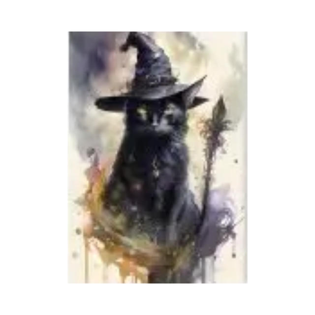 Enchanted Forest Witch Cat Greeting Card