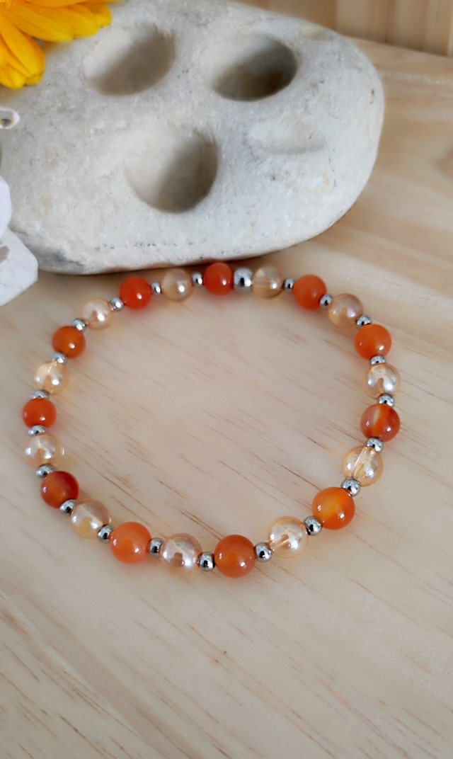 Bracelet "Joie de vivre" Cornaline et Quartz Aura