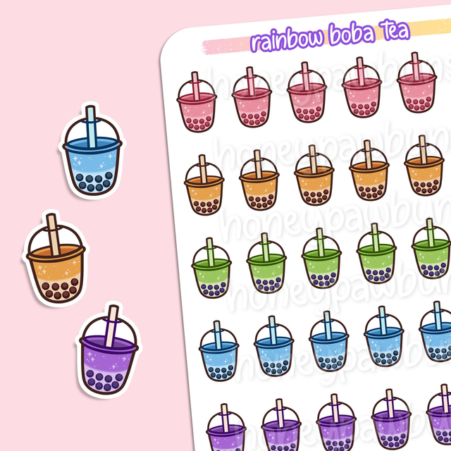 Regenbogen Boba Tea Sticker Sheet - ST2401
