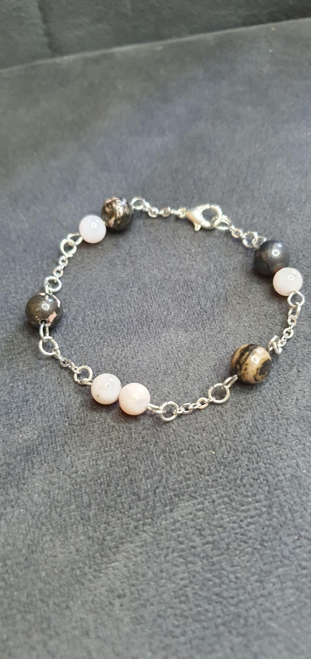 Bracelet acier inoxydable en Opale rose et Rhodonite 