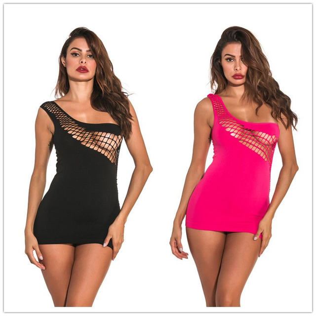 Robe transparente Rose/noir, Sexy, dos nu MOG2020