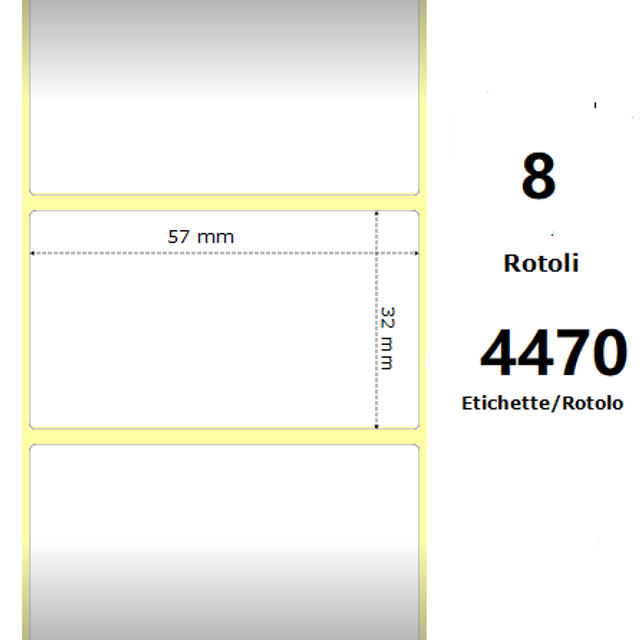 White 57x32mm | 4470 Et/Rotolo Z-1000D | 2.2x1.3x3 Core | 8 Rolls