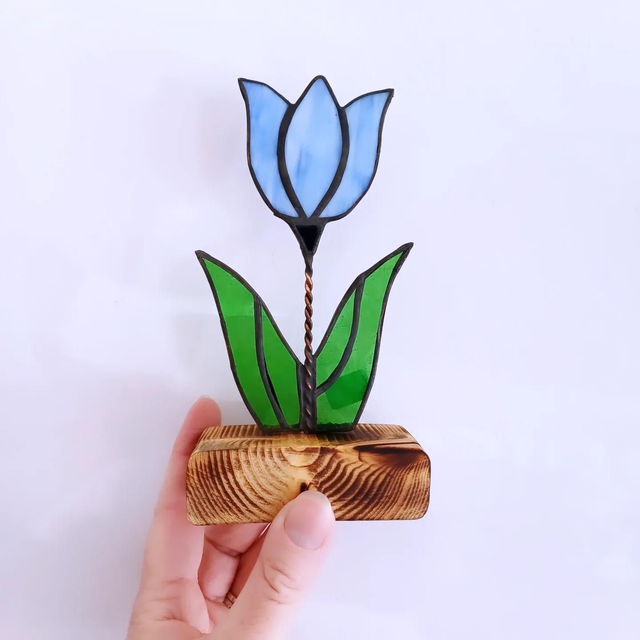 Stained glass blue tulip
