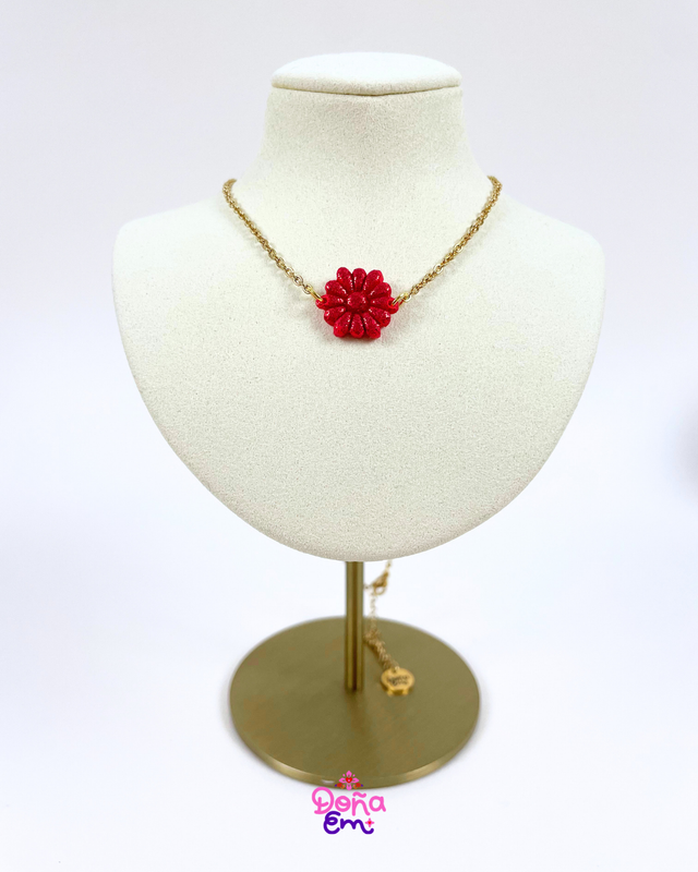 Collier médaillon "Doña" - Rouge carmin