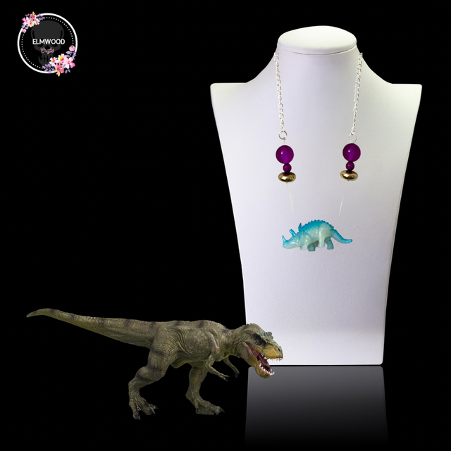 Blue Triceratops Necklace - Upcycled Dino Necklace 