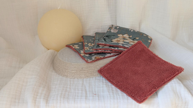 Lingettes démaquillantes lavables - Collection "Jardin de Sauge" + terracotta, le lot de 5