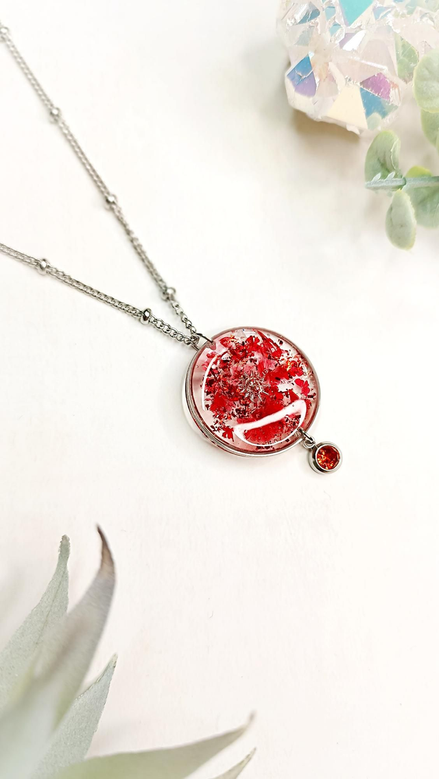 Collier sautoir CAROL - Argenté - Rouge flamboyant