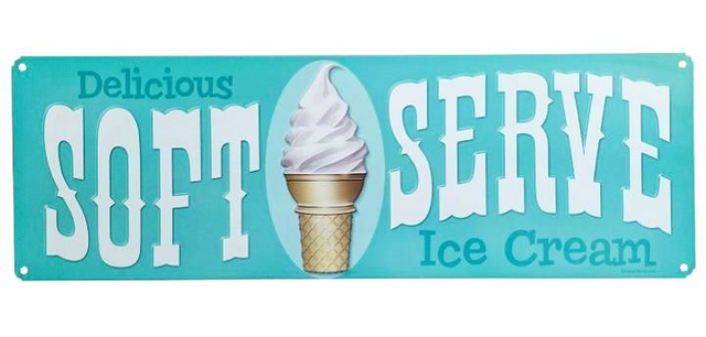 Plaque métal tôle épaisse grand format / Soft serve/ aspect vintage / occasion T.B.E