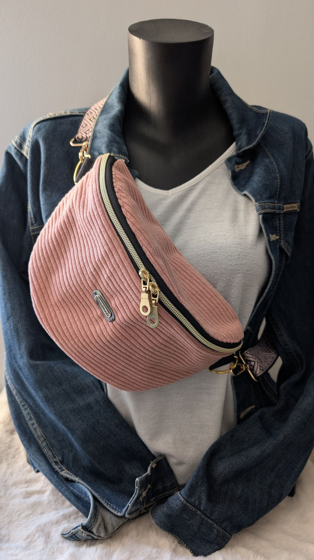 Sac Banane en Velours Côtelé rose