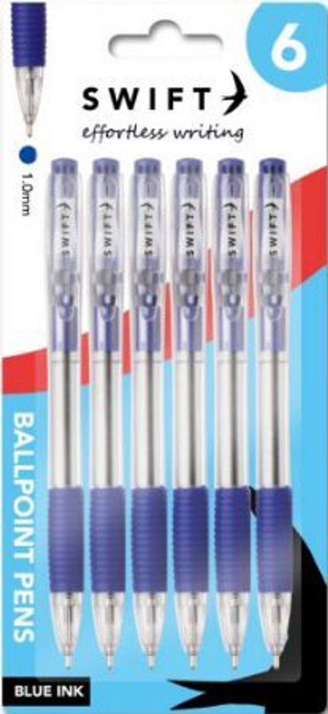 Retractable Ballpoint Pens - 6 pack, blue