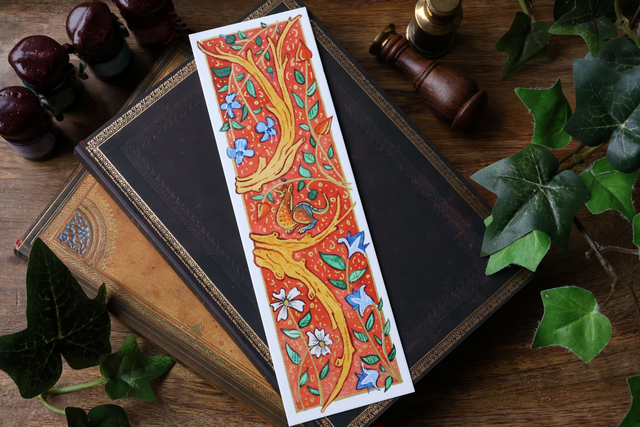 Marque-page médiéval chimère — Aquarelle &amp; dorure — Imprimés en France