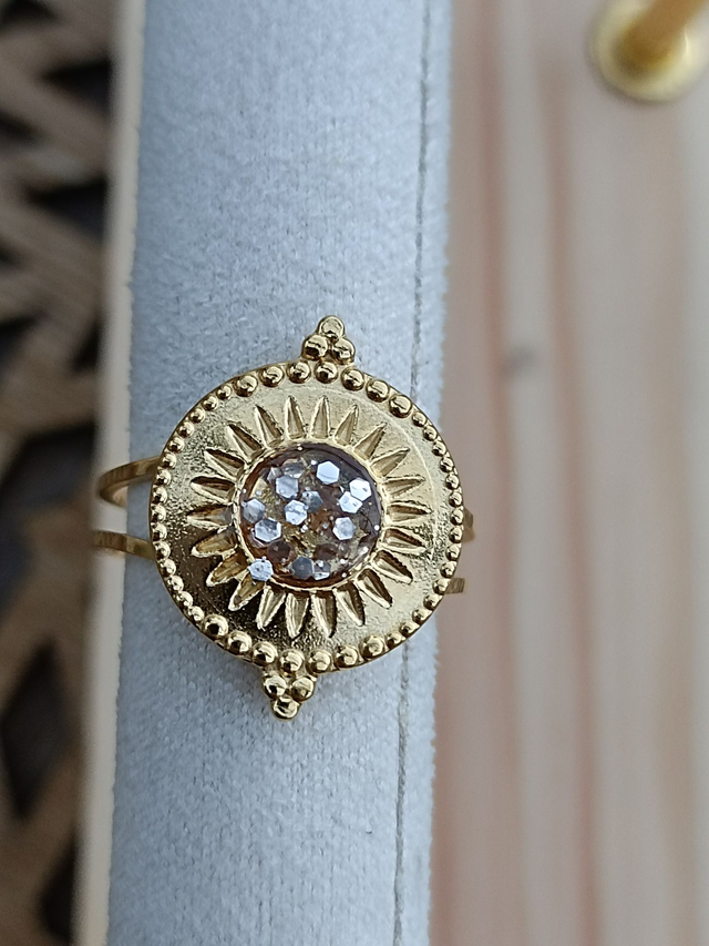 Bague Ethnique réglable - Or - Paillettes Bronzes