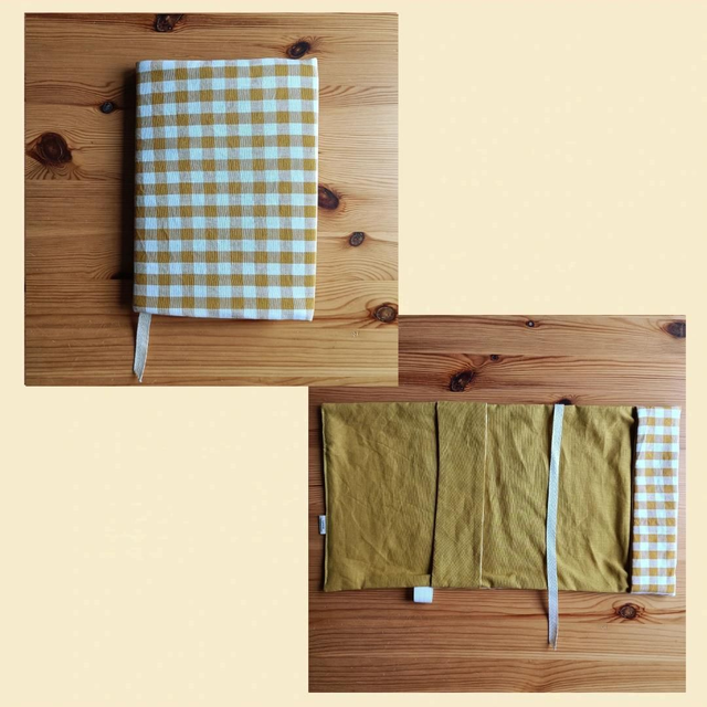verstellbare und wendbare Buchhülle, Lesezeichenband, für DinA5 (Notiz-)Bücher/Kalender, die max. 21cm hoch sind