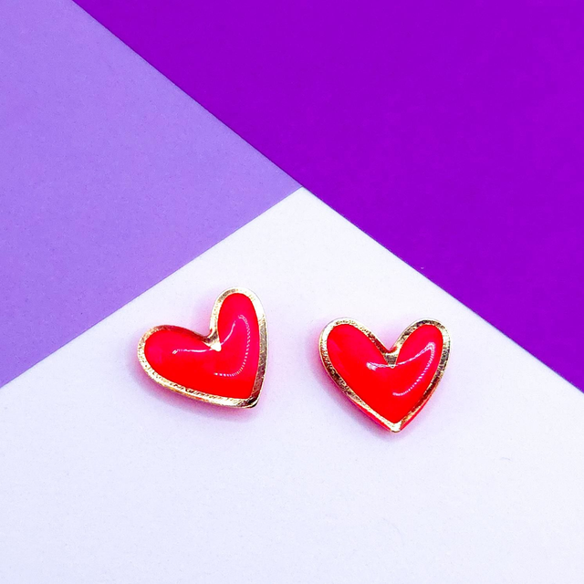 Fluorescent Pink Gold Heart Studs