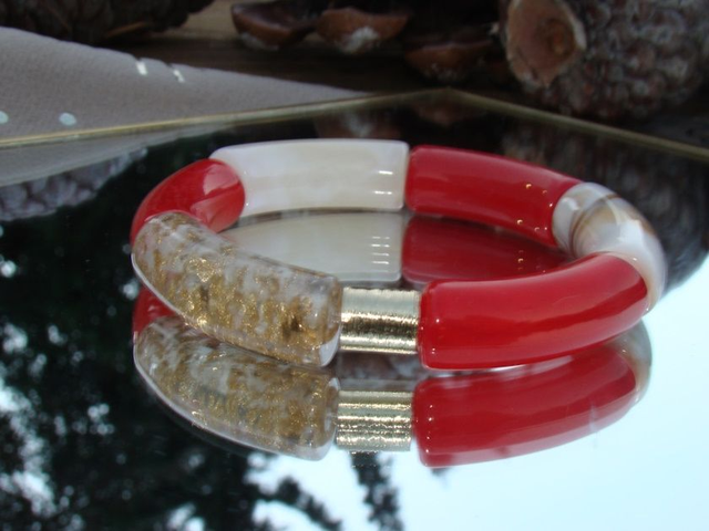 Bracelet perles tubes incurvées Chandra Maanik feuille or N°1