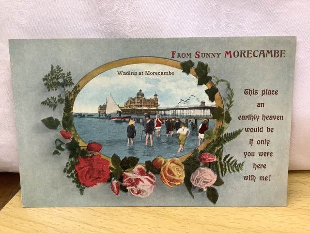 Wading at Morecambe, From Sunny Morecambe, Lancashire, Valentine's Series Vintage Postcard. Our Ref No.R752 £2.85