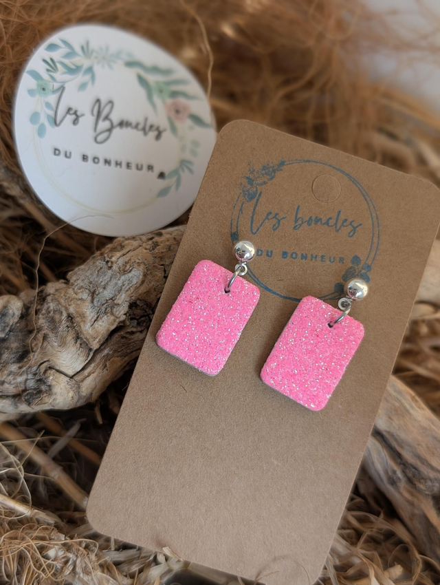 Boucles d&#039;oreilles Anti Gaspi rose paillette ag010