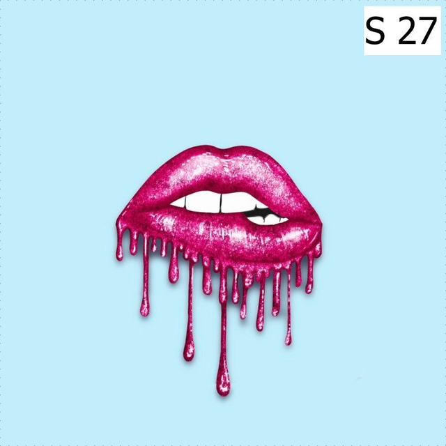 Panneau Bouche rose sur fond bleu en Polyester imperméable - 50x50cm