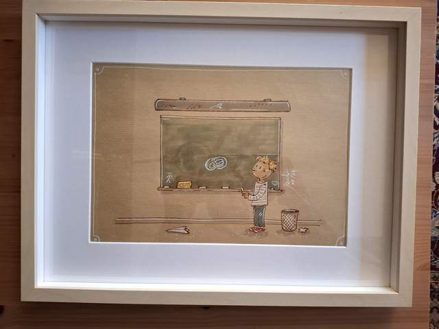 "Au tableau" -  Dessin format A4 sur papier - cadre 32x42 - frais de port compris pour la France