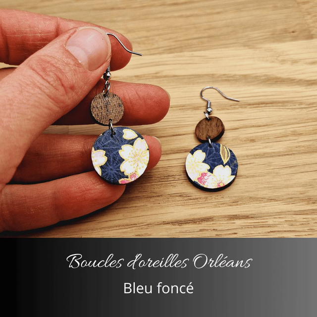 Boucles d&#039;oreilles Orléans - Bleu foncé et rose