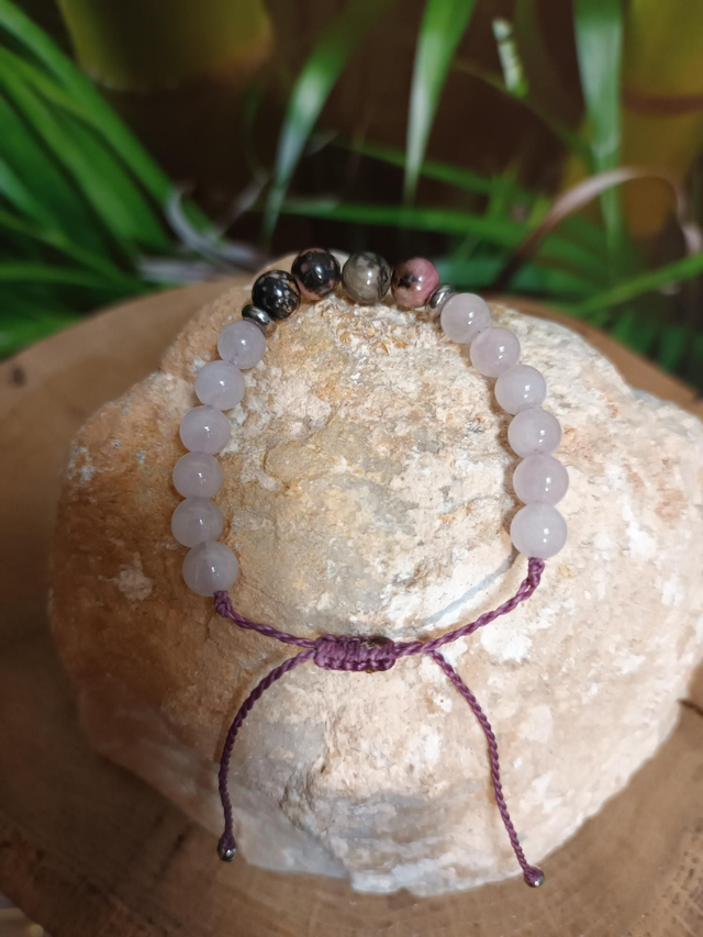 Bracelet en quartz rose et rhodonite