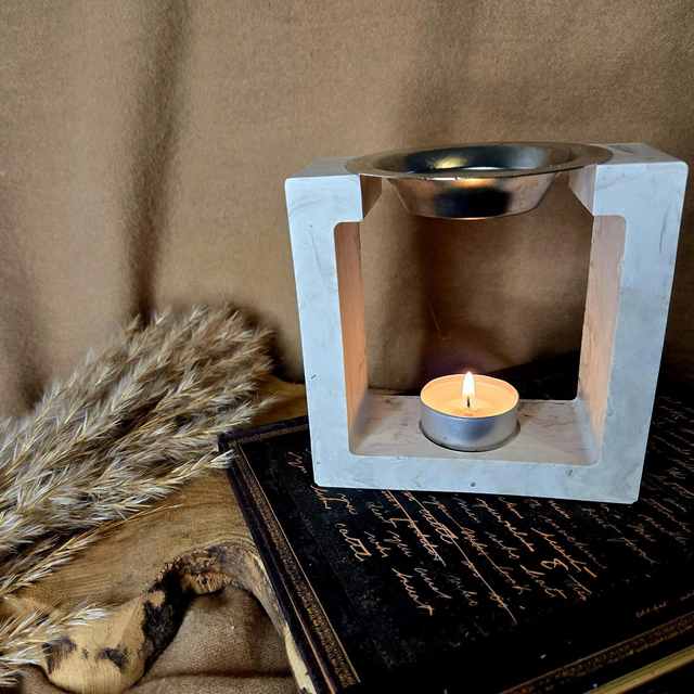 Brûle-parfum Carré marbré beige