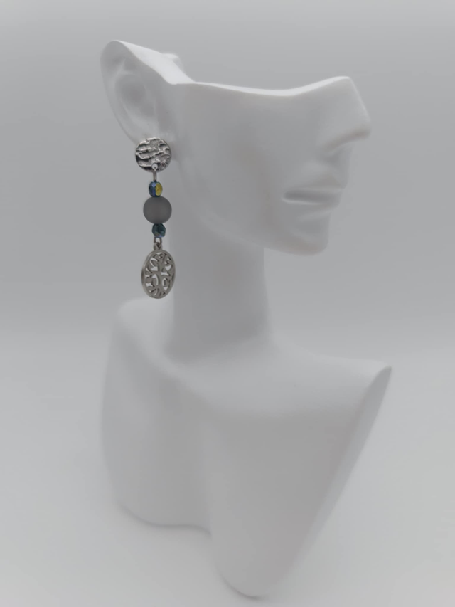 Boucles d'oreilles en métal Arbre de vie et perles Swarovski