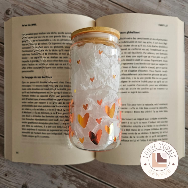 Verre -  Coeurs holographiques / Orange