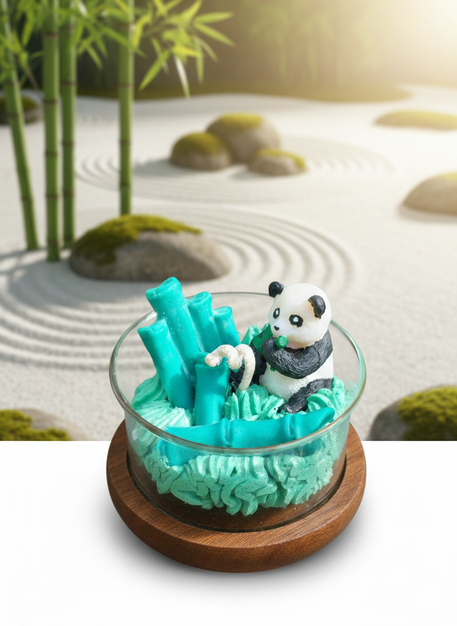 Bougie Panda et bambou sous cloche