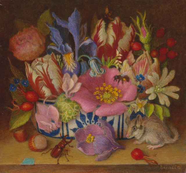 Sill life with bouquet and dormouse