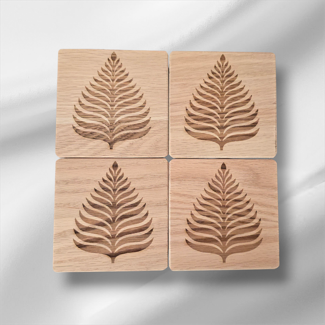 Handmade Oak Coasters - Set of 4 - Fern Leaf